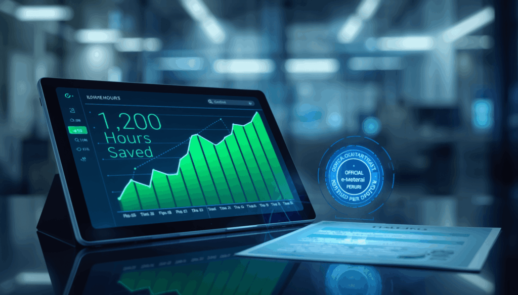 Dashboard analitik e-meterai digital Pagii yang menunjukkan penghematan 1.200 jam kerja pada industri fintech.
